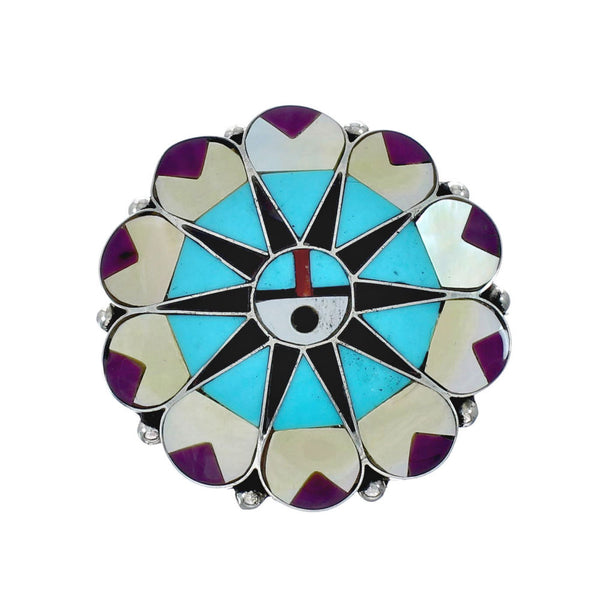 Zuni Multicolor Sun Sterling Silver Pin Pendant SN20412